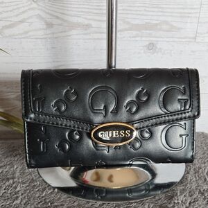 GUESS Black Embossed Logo Wallet with Gold Plaque